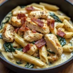 Creamy Chicken Pasta with Spinach and Bacon
