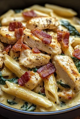 Creamy Chicken Pasta with Spinach and Bacon