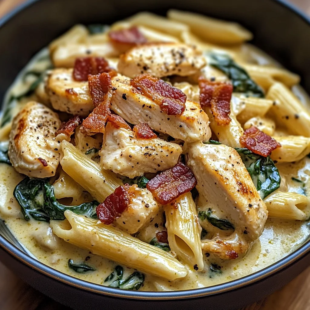 Creamy Chicken Pasta with Spinach and Bacon