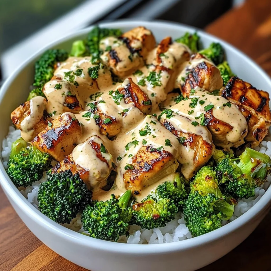 Creamy Garlic Chicken Bowl with Broccoli & Rice