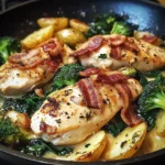 Garlic Butter Chicken Skillet with Bacon, Spinach, Broccoli & Potatoes