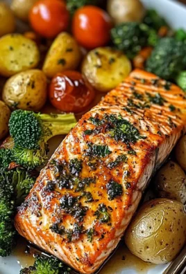 Garlic Butter Salmon with Roasted Veggies & Baby Potatoes
