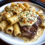 Garlic Cream Steak with Rigatoni in Provolone Cream Sauce