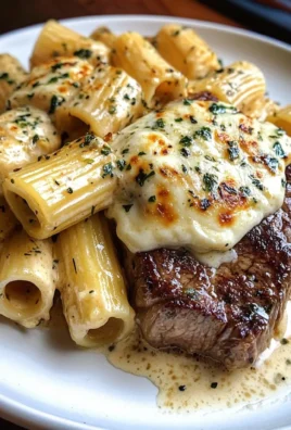 Garlic Cream Steak with Rigatoni in Provolone Cream Sauce