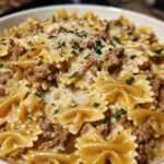 Garlic Parmesan Bowtie Pasta with Creamy Beef