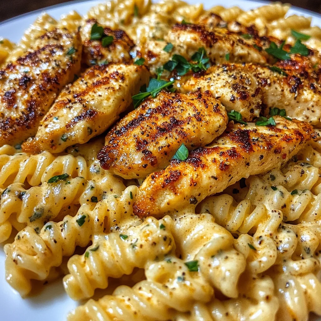 Garlic Parmesan Chicken Rotini in ThreeCheese Cajun Cream Sauce