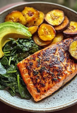 Glazed Salmon with Plantains, Spinach & Avocado Bliss Bowl