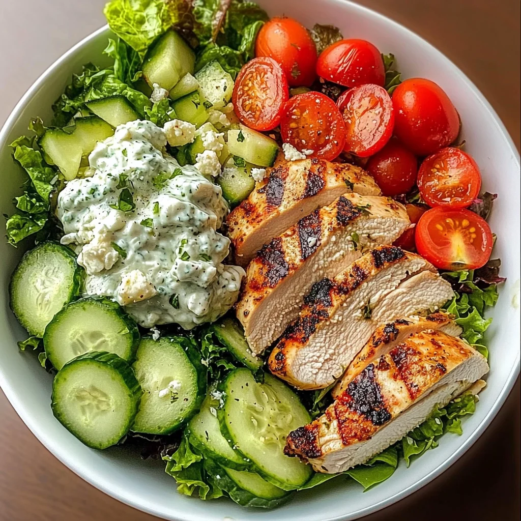 Greek Chicken Salad Bowl with Tzatziki & Feta
