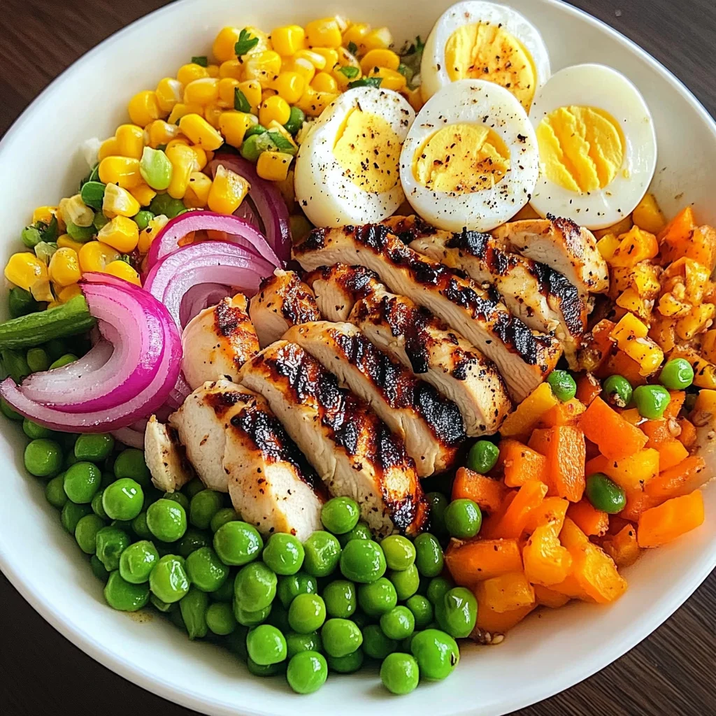 Grilled Chicken Protein Bowl with Eggs, Veggies & Creamy Dressing