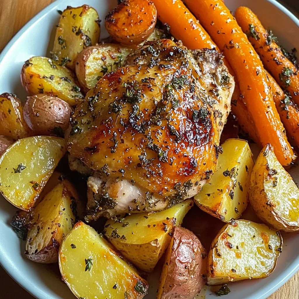 Herb-Roasted Chicken Thighs with Golden Potatoes & Sweet Carrots