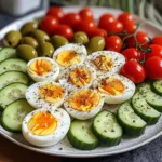 Mediterranean Egg Plate with Fresh Veggies & Cream Cheese