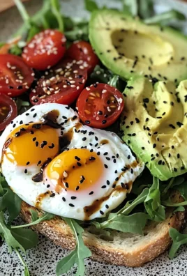 Poached Egg & Arugula Salad with Avocado, Tomato & Cream Cheese Toast