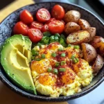 Savory Breakfast Bowl with Scrambled Eggs, Avocado & Baby Potatoes