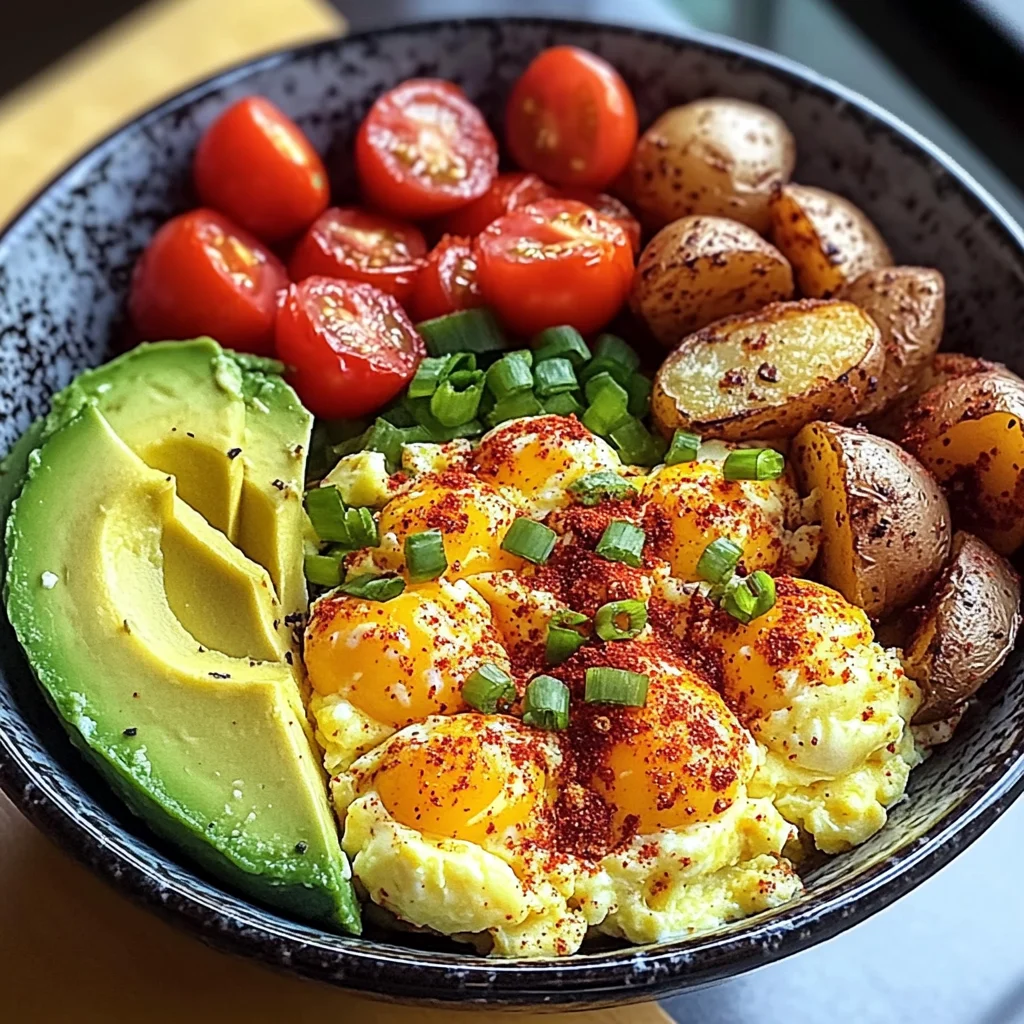 Savory Breakfast Bowl with Scrambled Eggs, Avocado & Baby Potatoes