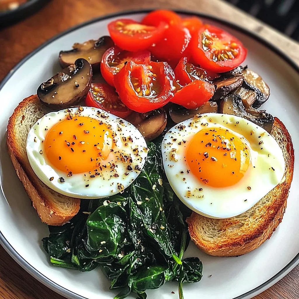 Savory Breakfast Plate with Soft Eggs, Toast & Greens