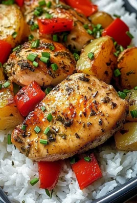 Savory Herb Chicken with Roasted Potatoes, Bell Peppers & Steamed Rice