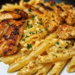 Seared Garlic Chicken Penne in Mozzarella Cajun Sauce