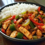 Spicy Chicken & Bell Pepper Stir-Fry with Rice