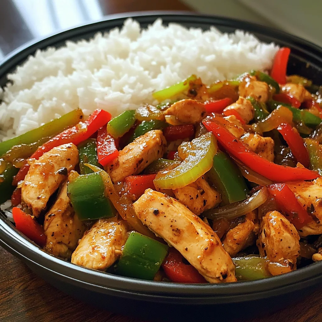 Spicy Chicken & Bell Pepper Stir-Fry with Rice
