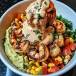 Grilled Shrimp Bowl with Avocado, Corn Salsa & Creamy Sauce Awaits You!