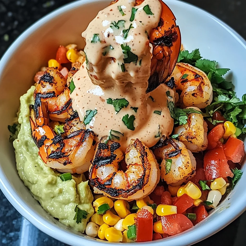 Grilled Shrimp Bowl with Avocado, Corn Salsa & Creamy Sauce Awaits You!
