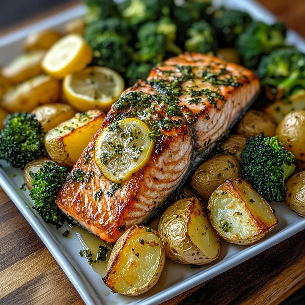 Lemon Butter Salmon with Crispy Potatoes and Roasted Broccoli