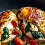 Roasted Red Pepper, Spinach, and Mozzarella Stuffed Chicken