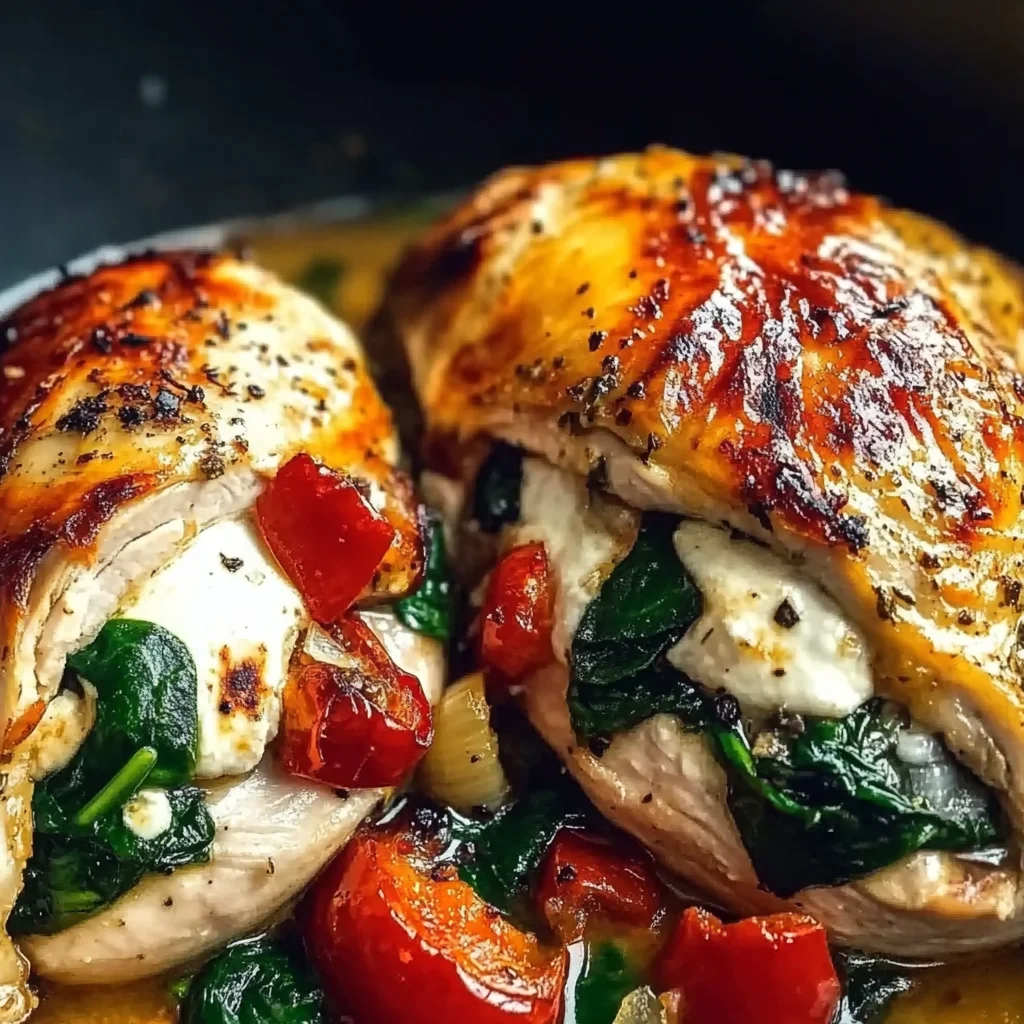 Roasted Red Pepper, Spinach, and Mozzarella Stuffed Chicken