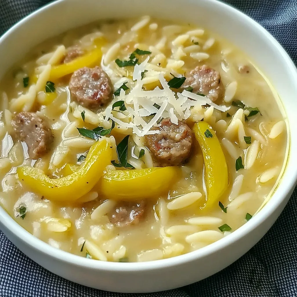 Savory Orzo Stuffed Banana Peppers Soup
